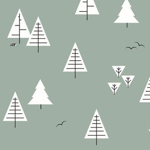 Forest woods trees  christmas tree geometric trees woodland dusty green kale|| by sunny afternoon