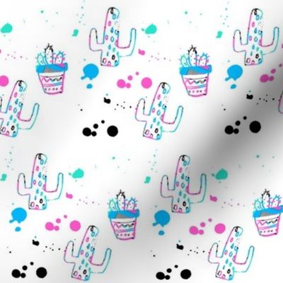 4" 80s Cactus Doodle Bright Colors - White