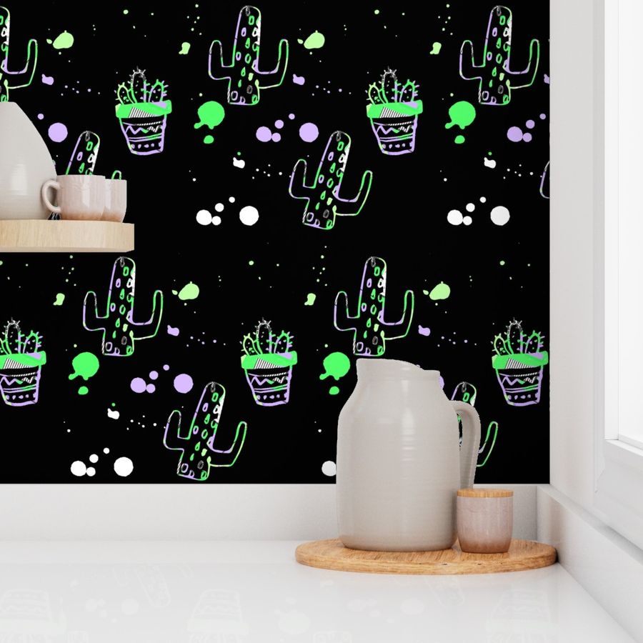 4" 80s Cactus Doodle Neon Green & Lilac - Black