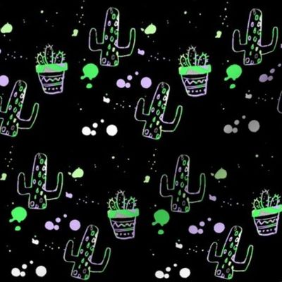 4" 80s Cactus Doodle Neon Green & Lilac - Black