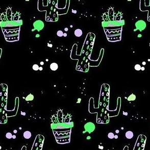 4" 80s Cactus Doodle Neon Green & Lilac - Black