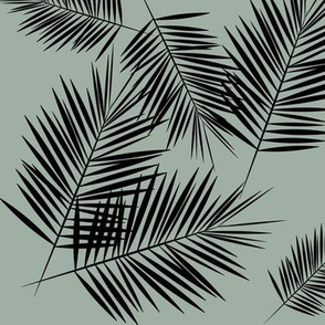 Palm leaves - black on dusty green kale || by sunny afternoon