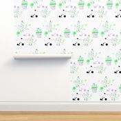 4" 80s Cactus Doodle Neon Green & Lilac - White