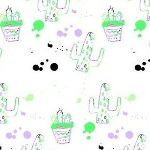 4" 80s Cactus Doodle Neon Green & Lilac - White