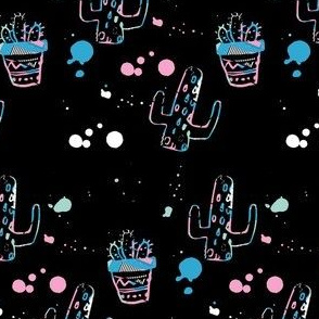 4" 80s Cactus Doodle - Original Black