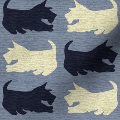 Black and Wheaten Scottie Dogs with Speckled Texture_on_Blue