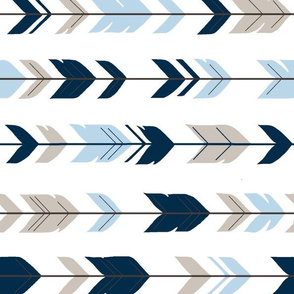 Arrow Feathers - Rotated - Cottonwood - Navy, beige, baby blue on white