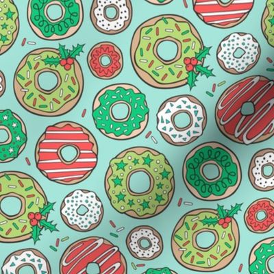 Christmas Holidays Donuts with Stars & Sprinkles on Mint Green