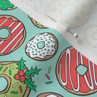 Christmas Holidays Donuts with Stars & Sprinkles on Mint Green