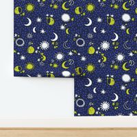 night sky galaxy fabric // nursery baby night sky nursery dark blue and yellow