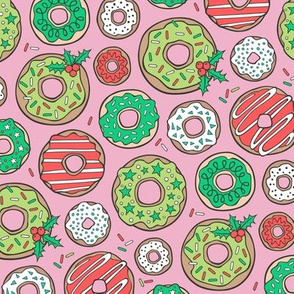 Christmas Holidays Donuts with Stars & Sprinkles on Pink