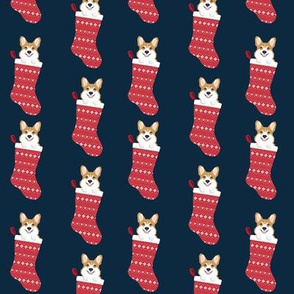 corgi stocking fabric - cute dog in stocking design - navy