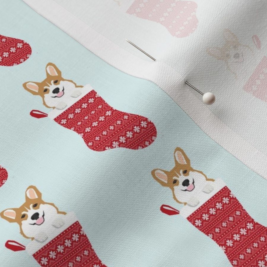 corgi stocking fabric - cute dog in stocking design - lite