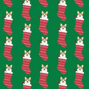 corgi stocking fabric - cute dog in stocking design - green