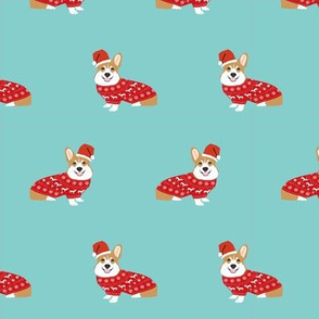 corgi christmas fabric - cute dog santa paws christmas sweater design - blue