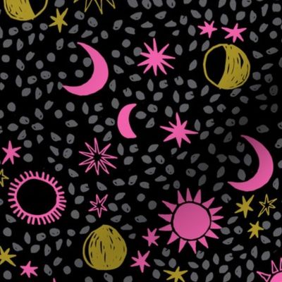 night sky galaxy fabric // nursery baby night sky nursery black and pink