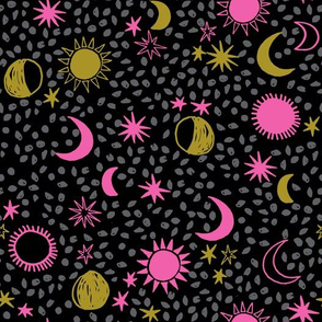 night sky galaxy fabric // nursery baby night sky nursery black and pink