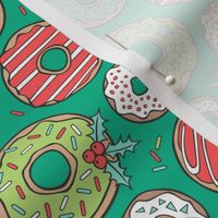 Christmas Holidays Donuts with Stars & Sprinkles on Green