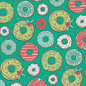 Christmas Holidays Donuts with Stars & Sprinkles on Green