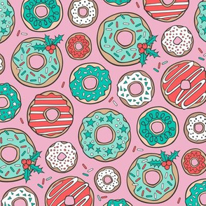 Christmas Holidays Donuts with Stars & Sprinkles Mint on Pink