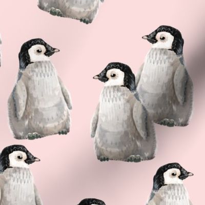 Penguin Friends on pink - larger scale