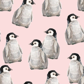 Penguin Friends on pink - larger scale
