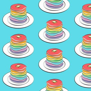 rainbow pancake stacks on blue