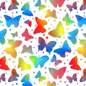 Rainbow Butterflies with stars - white