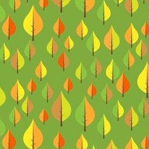 autumn leaves on green