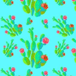 4" Retro Cactus - Neon Green & Bright Aqua