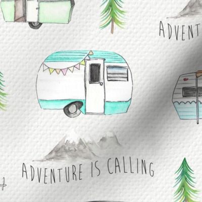 Retro Camper - Adventure is Calling Watercolour