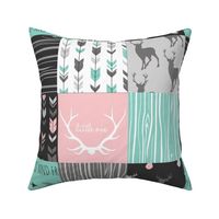 Patchwork Deer - Deep Aqua and Pink, Black