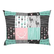 Patchwork Deer - Deep Aqua and Pink, Black