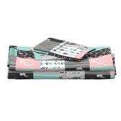 Patchwork Deer - Deep Aqua and Pink, Black