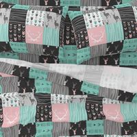 Patchwork Deer - Deep Aqua and Pink, Black