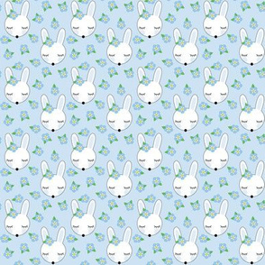 tiny bunnies-and-forget-me-knots-on-blue