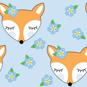 large foxes-with-forget-me-nots on blue
