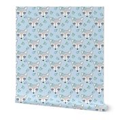 large raccoons-with-forget-me-nots-on-blue