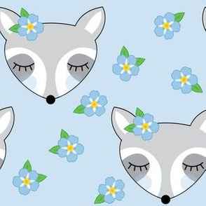 large raccoons-with-forget-me-nots-on-blue