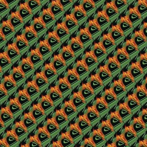 Bird Heads in Orange and Green  Upholstery Fabric