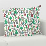 Christmas Trees Doodle Forest Woodland Red on White