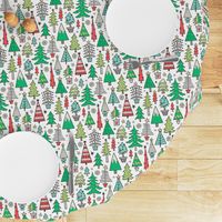 Christmas Trees Doodle Forest Woodland Red on White