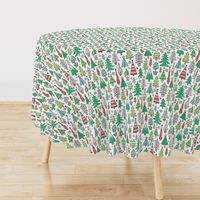 Christmas Trees Doodle Forest Woodland Red on White