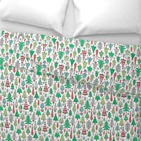 Christmas Trees Doodle Forest Woodland Red on White