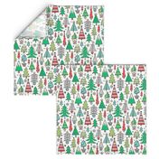 Christmas Trees Doodle Forest Woodland Red on White