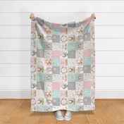 Woodland Animals Nursery Quilt - Baby Girl Blanket Bedding (pink mint) GL-PM9, rotated