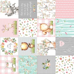 Woodland Animals Nursery Quilt - Baby Girl Blanket Bedding (pink mint) GL-PM9, rotated