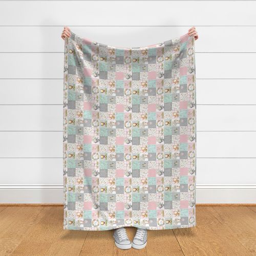 3" Woodland Animals Nursery Quilt - Baby Girl Blanket Bedding (pink mint) GL-PM9, rotated