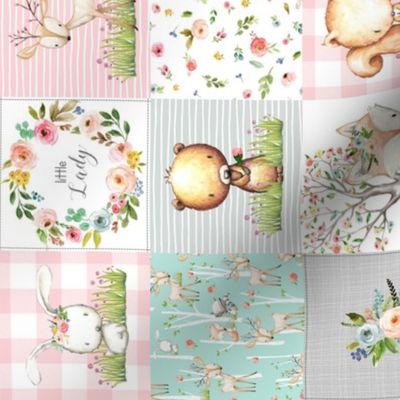 3" Woodland Animals Nursery Quilt - Baby Girl Blanket Bedding (pink mint) GL-PM9, rotated