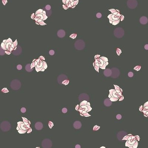 small magnolias on grey dots